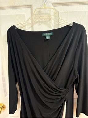Lauren Ralph Lauren faux wrap sheath dress , black jersey material